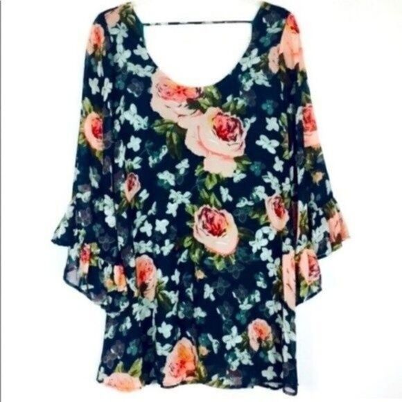 Show me your Mumu womans Green floral Tunic dress bell sleeve Small BoxC - Picture 2 of 5